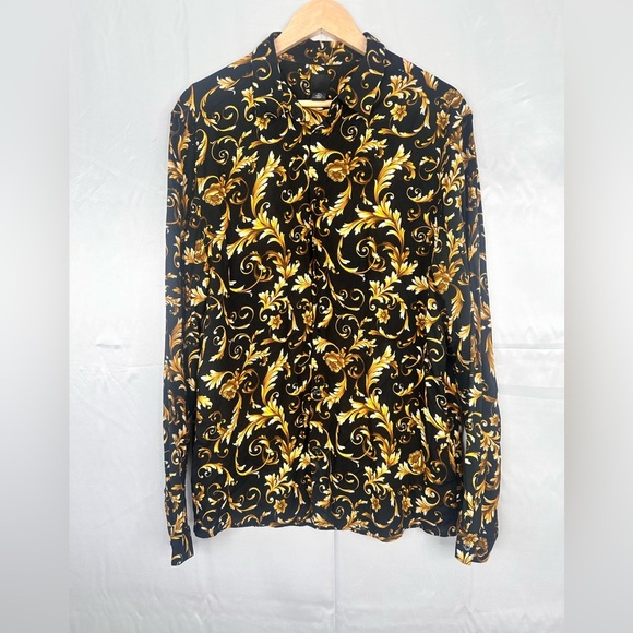H&M Black and Gold Patterned Long Sleeve Shirt Size Large - Picture 1 of 7